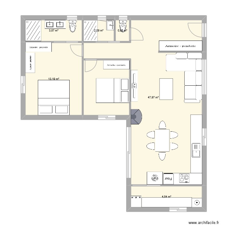 etage. Plan de 6 pièces et 73 m2