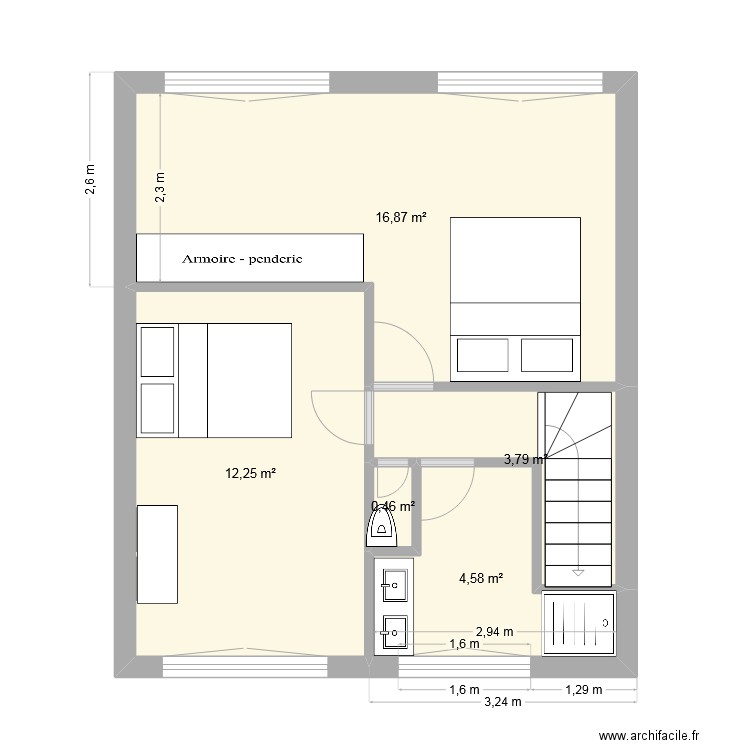 etage loon idée 3. Plan de 5 pièces et 38 m2