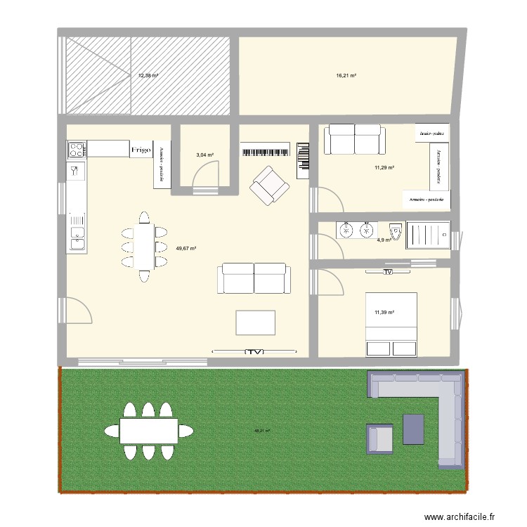 plan maison ines V1. Plan de 7 pièces et 109 m2