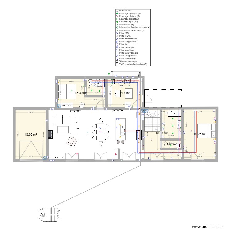 Erbree. Plan de 6 pièces et 84 m2