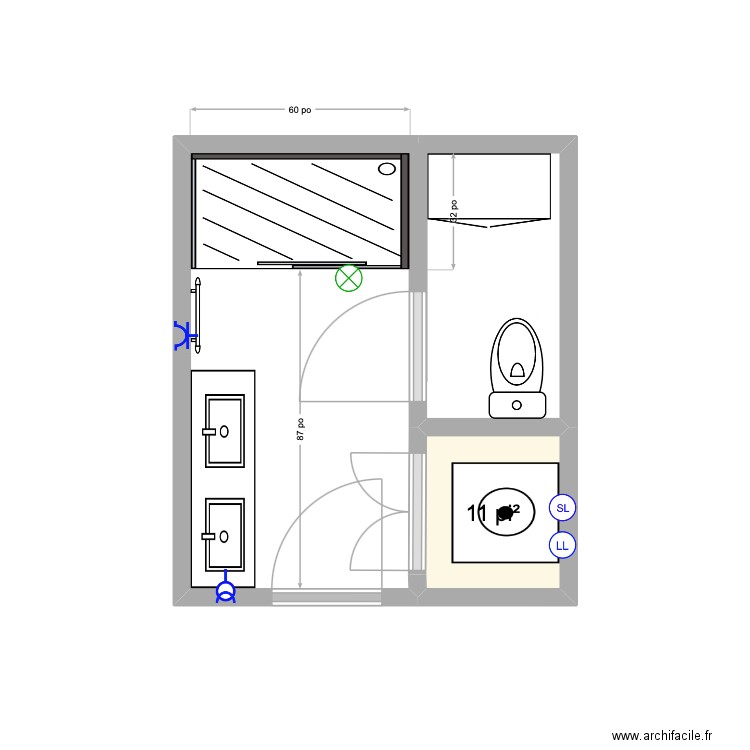 salle de bain 3. Plan de 1 pièce et 1 m2