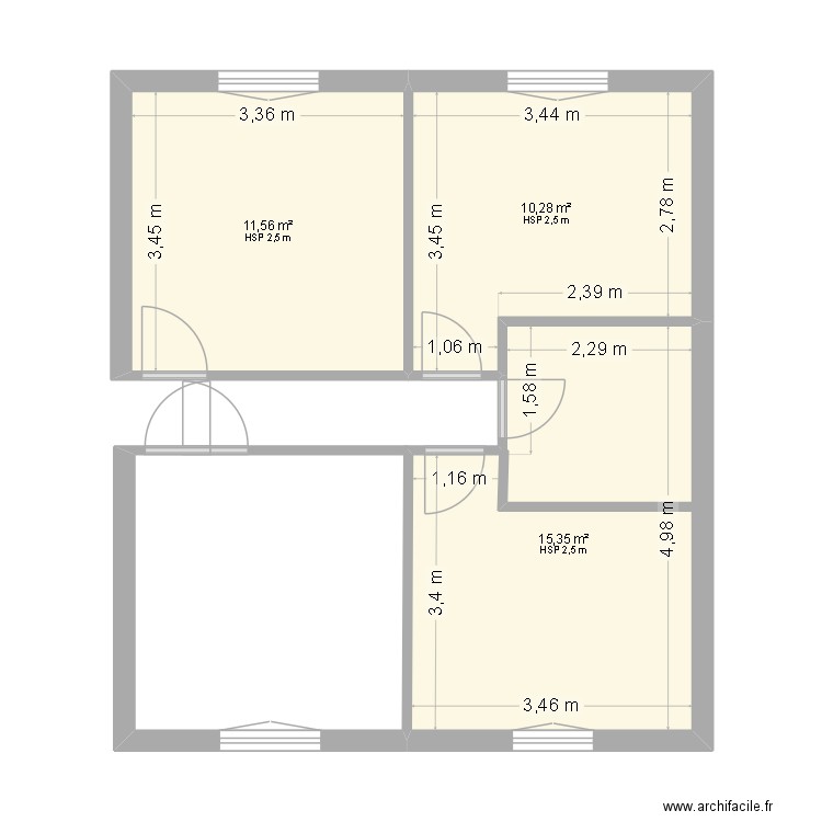 Projet 2. Plan de 3 pièces et 37 m2