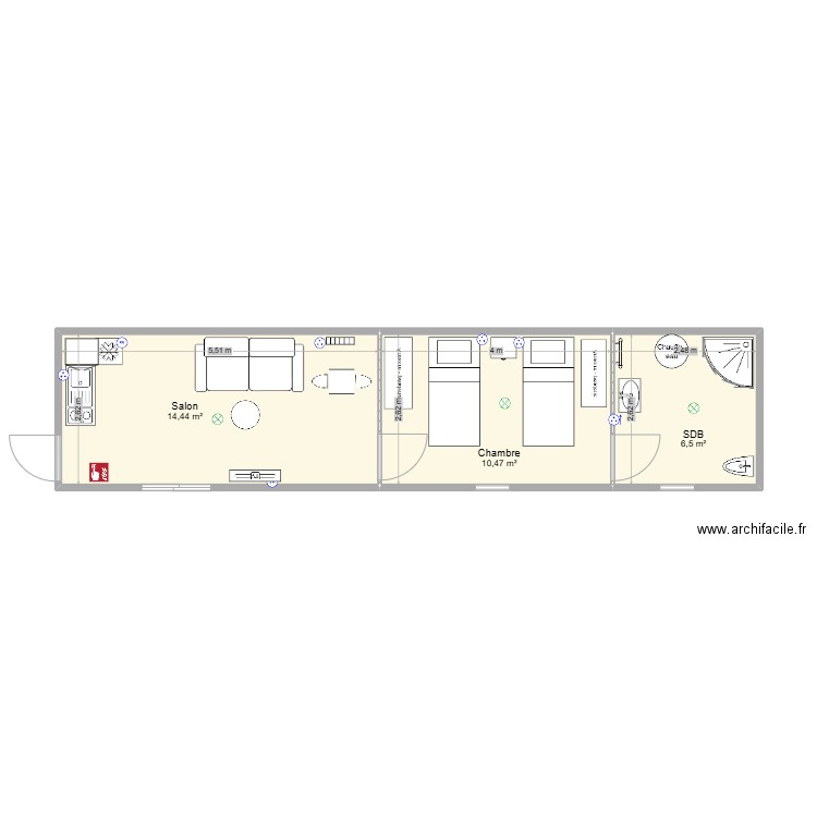 ConteneurN&A. Plan de 3 pièces et 31 m2