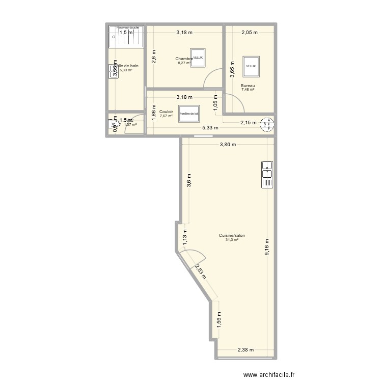 apt GFP. Plan de 6 pièces et 61 m2