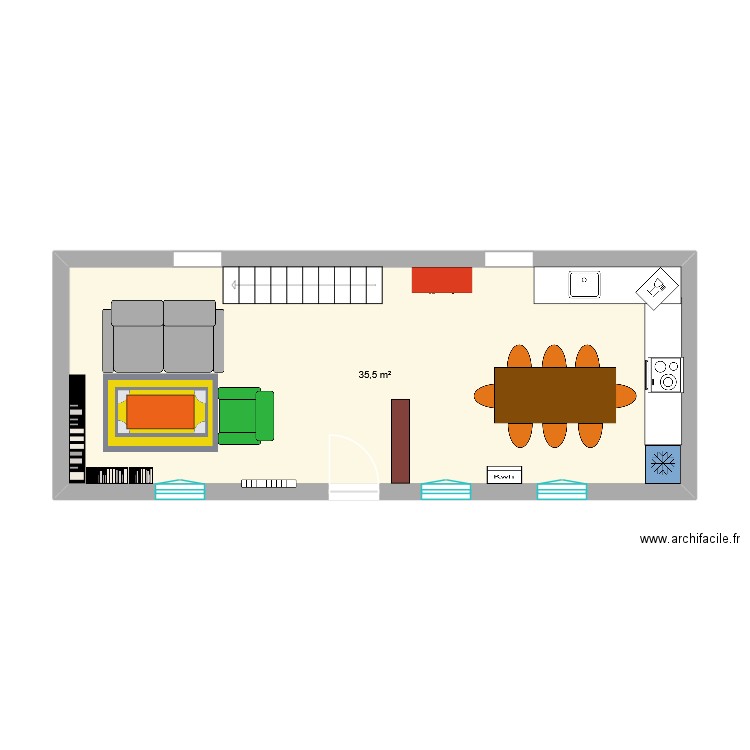 Salon 2 avec Bibli en angle + 1 Billy + Fauteuil. Plan de 1 pièce et 36 m2