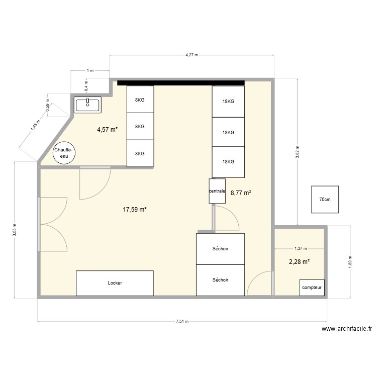 Laverie Chartrons 2. Plan de 4 pièces et 33 m2
