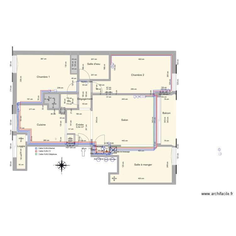 Appartement T4-CABLAGE. Plan de 18 pièces et 73 m2