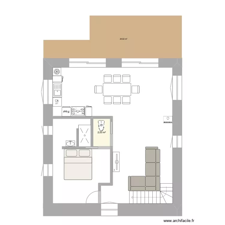 etage. Plan de 1 Pièce et 2 m²