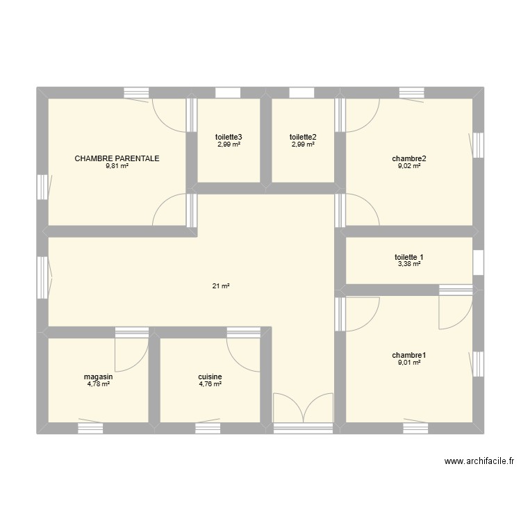 ndour 2. Plan de 9 pièces et 68 m2