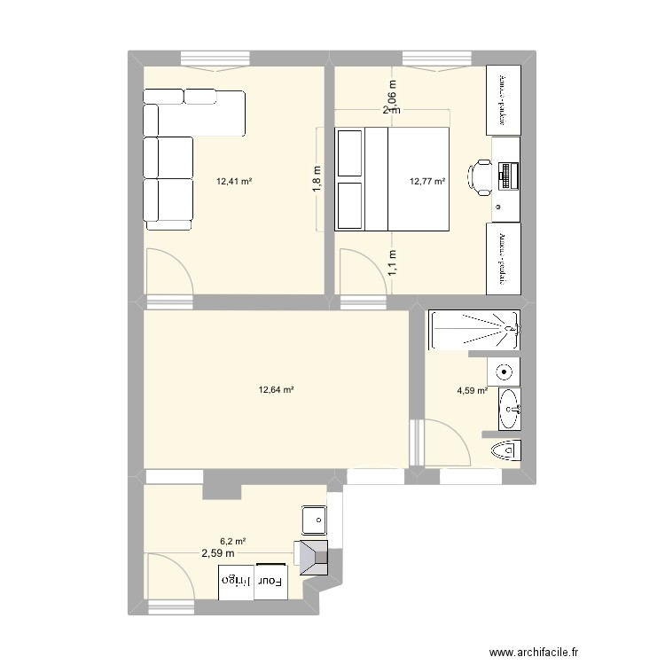 Marie Louise. Plan de 5 pièces et 49 m2