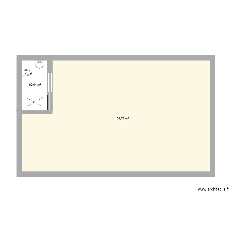 SDB La tour d'avance. Plan de 2 pièces et 55 m2