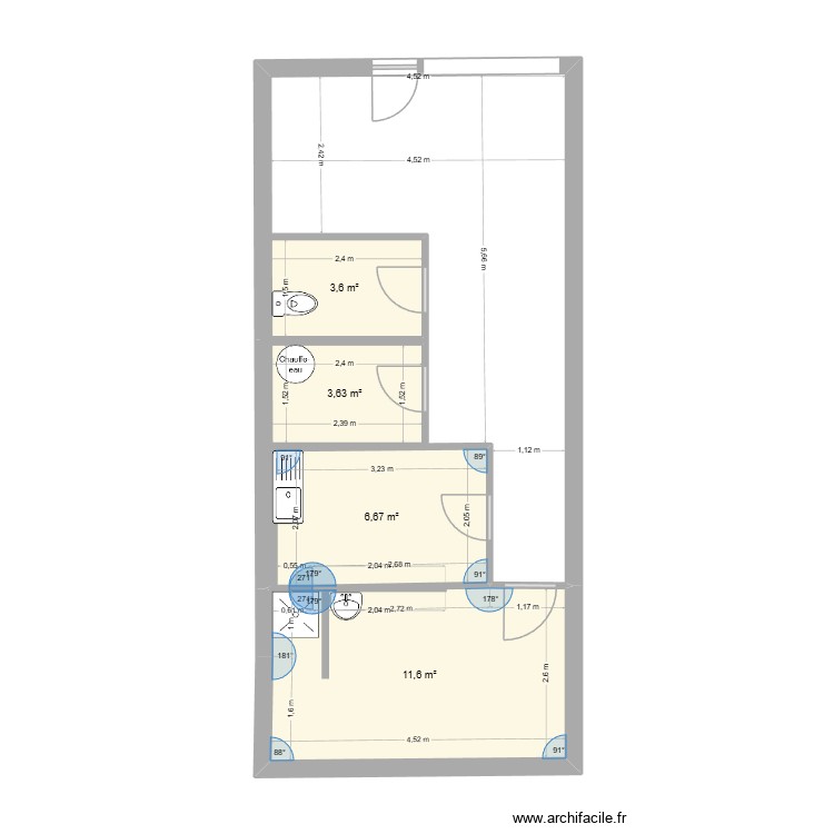 pizzeria1. Plan de 4 pièces et 25 m2