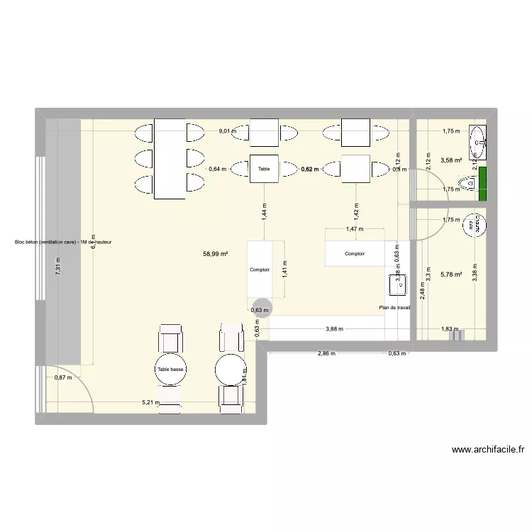 HARU Coffee. Plan de 3  et 68 m²