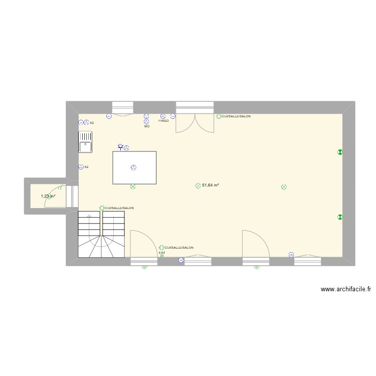 Maison FZ. Plan de 2 pièces et 53 m2