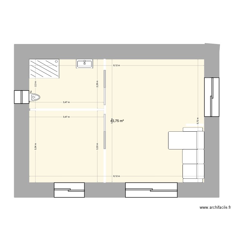 Air bnb. Plan de 1 pièce et 46 m2