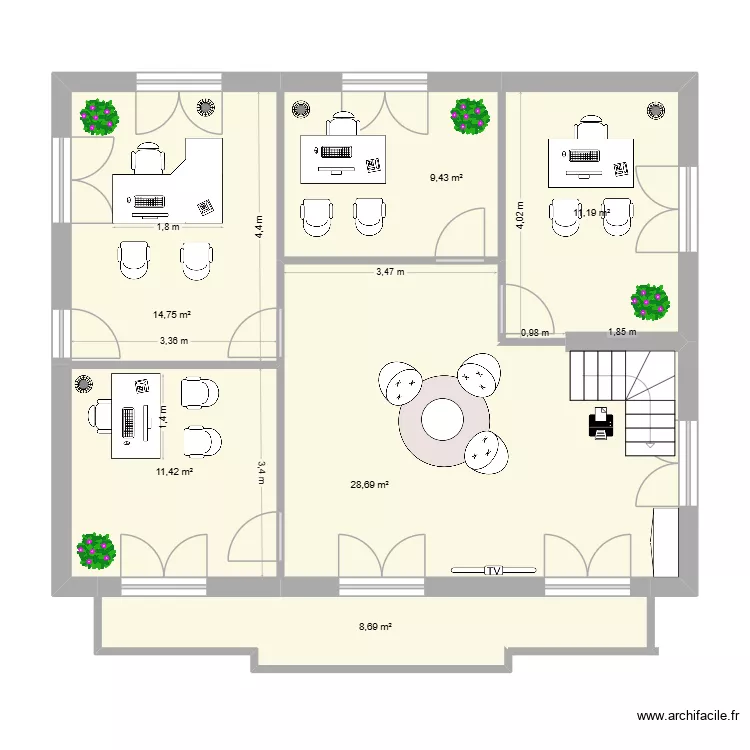 R+1 CAFPI V1. Plan de 6  et 84 m²