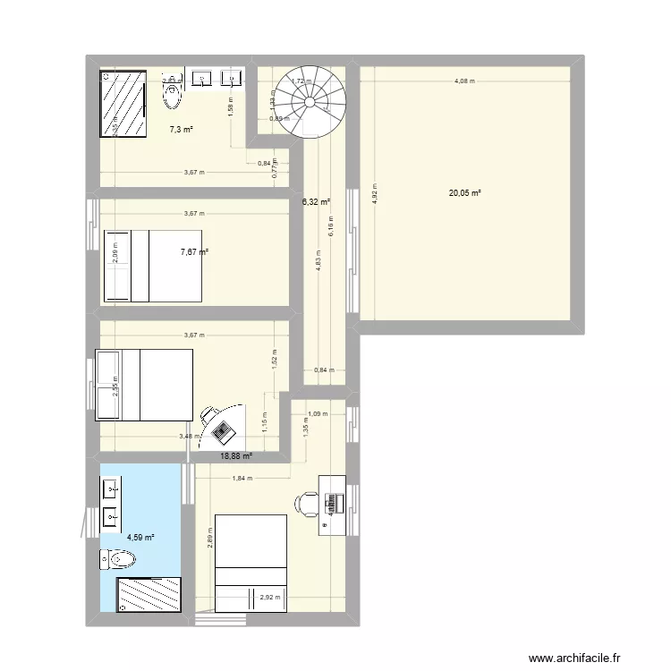 ETAGE PROJET FINAL. Plan de 6  et 65 m²