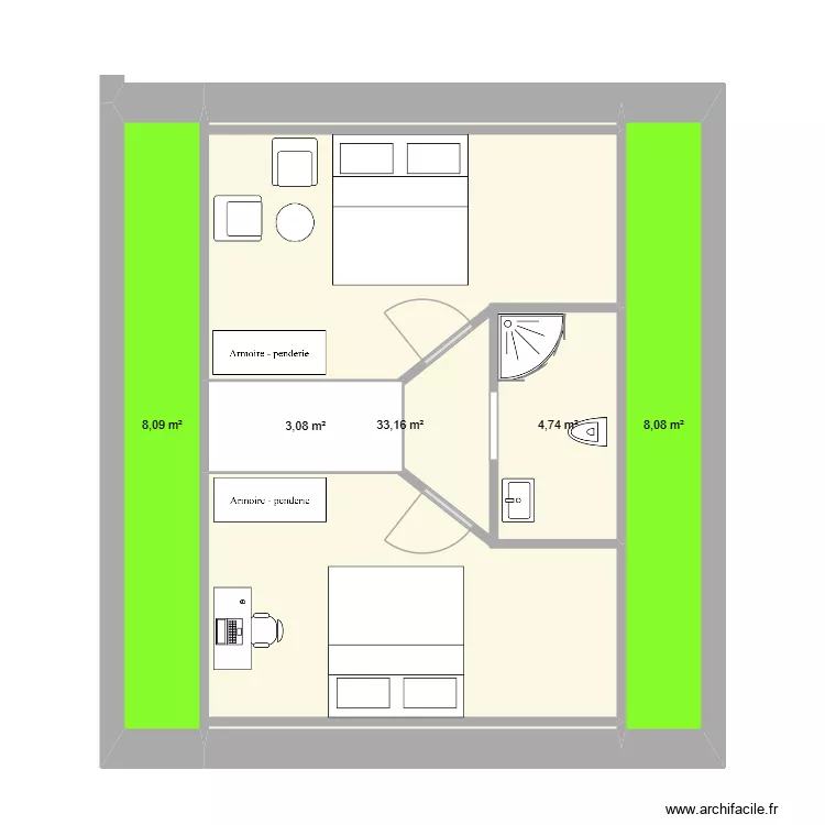 comble. Plan de 5  et 57 m²