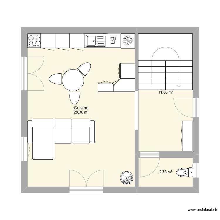 Maison trient. Plan de 3 pièces et 42 m2