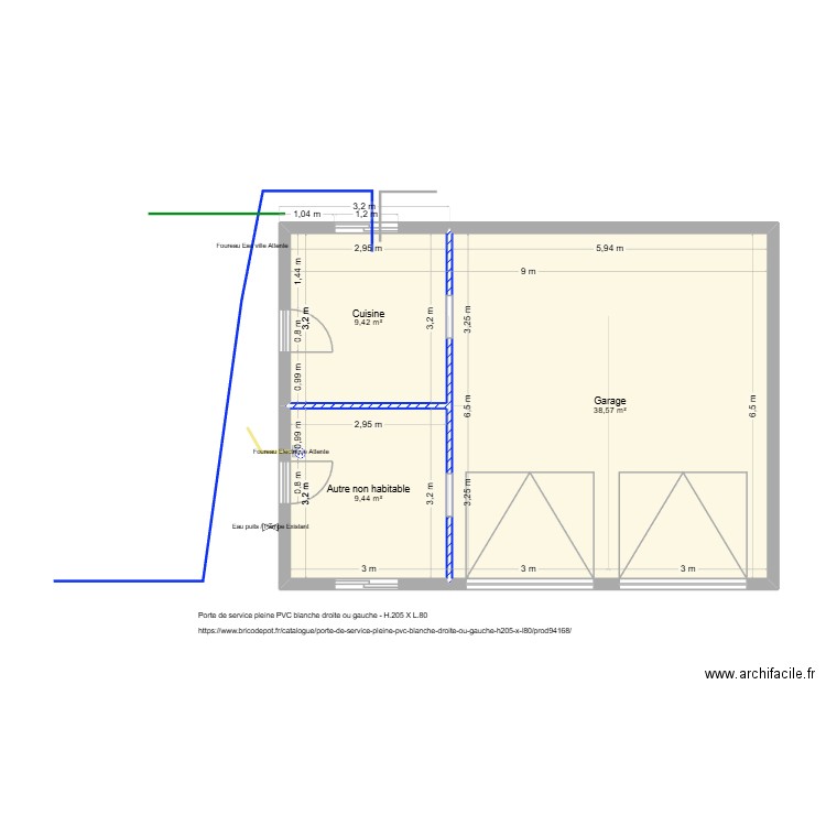 Plan Garage pour Mamadou. Plan de 3 pièces et 57 m2