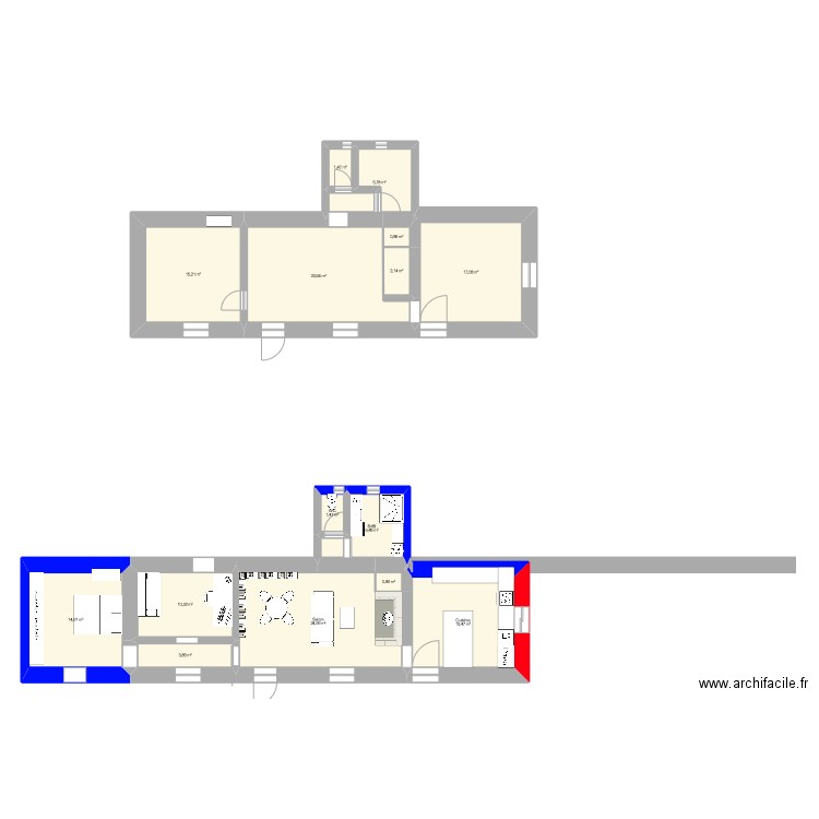 Maison avec extension 2. Plan de 15 pièces et 144 m2