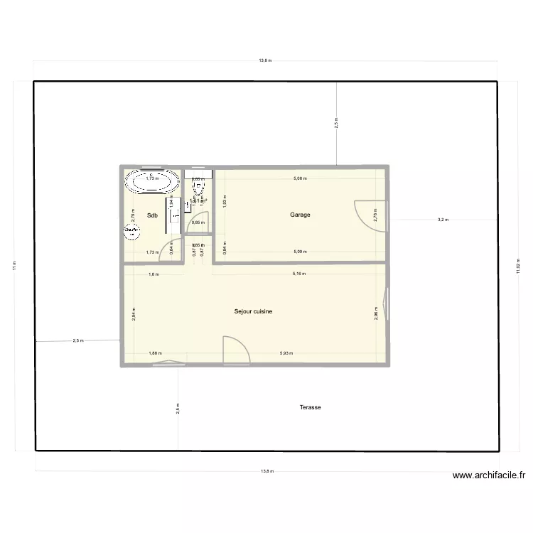 Maisonnette Ducos V1cotations. Plan de 5  et 196 m²