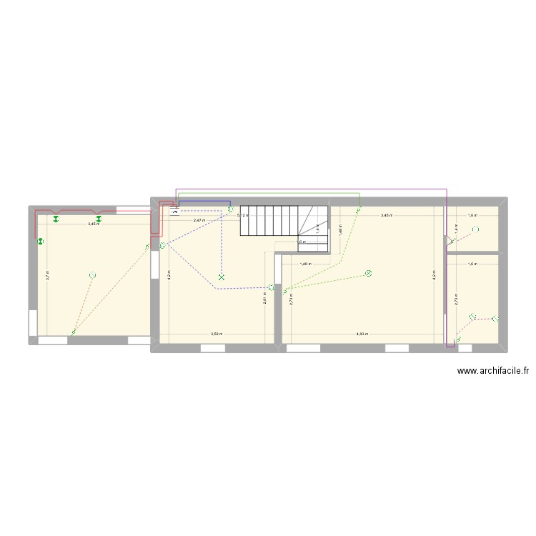 Rdc T2 éclairage. Plan de 5 pièces et 55 m2