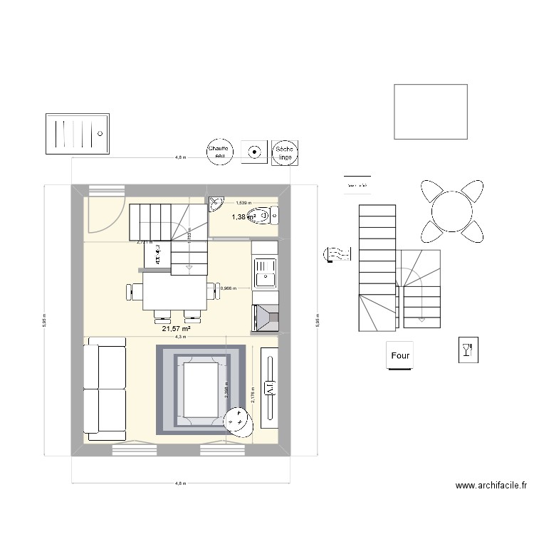 appartement F2 N°4. Plan de 6 pièces et 48 m2