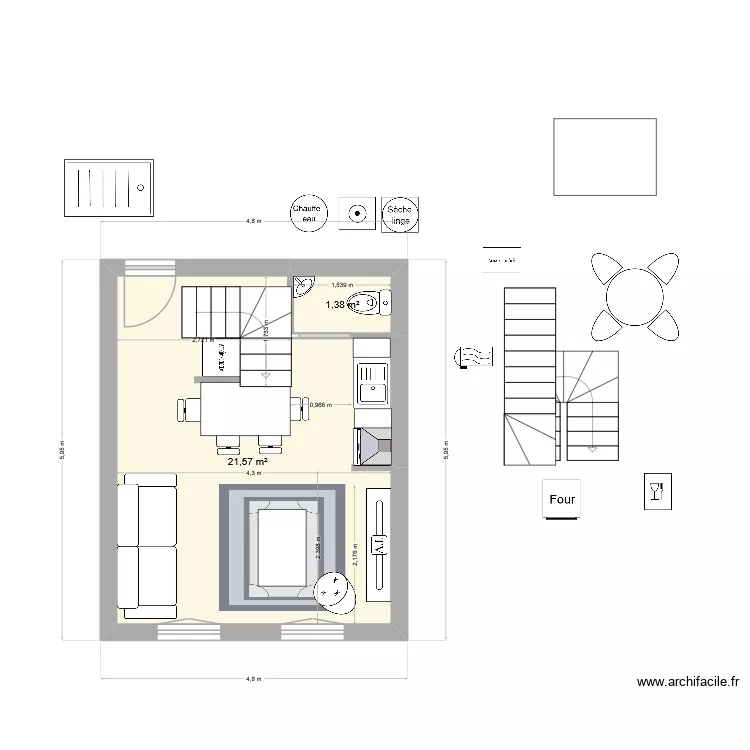 appartement F2 N&deg;4. Plan de 6  et 48 m²