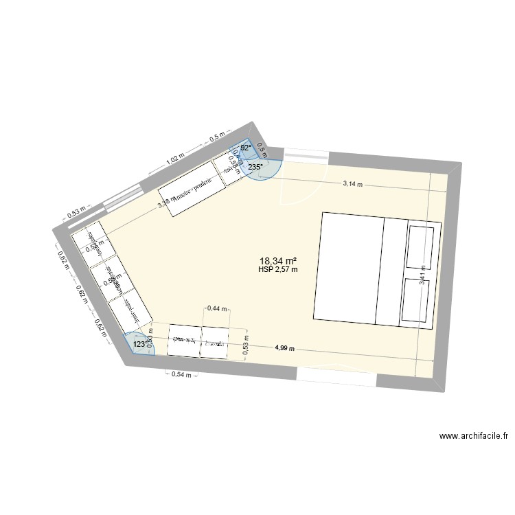 plan cbre MEUBLE2. Plan de 1 pièce et 18 m2