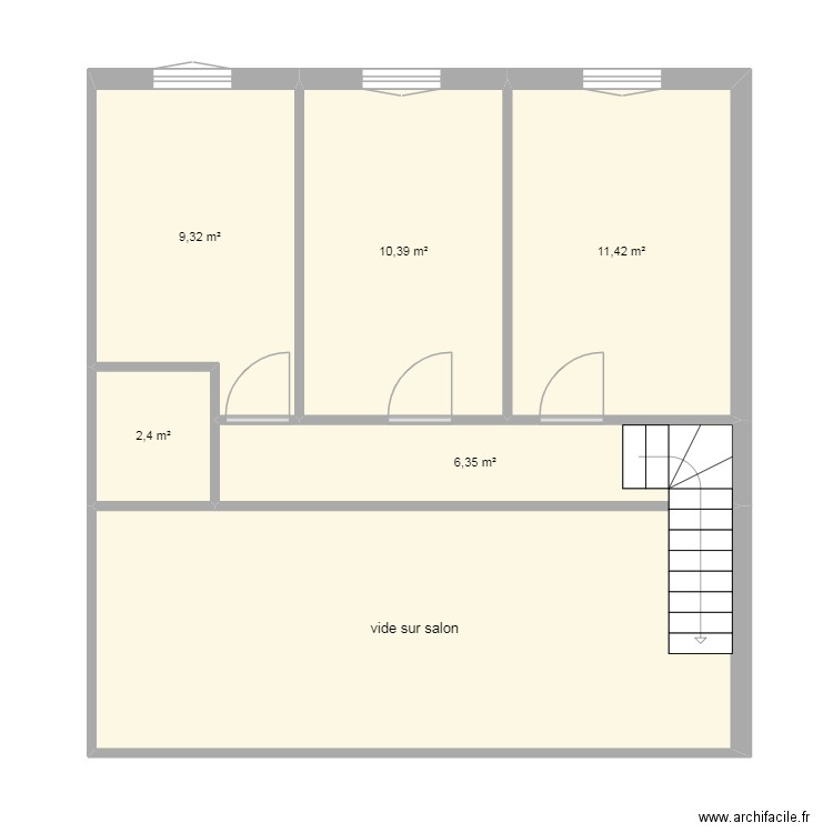 etage. Plan de 6 pièces et 64 m2
