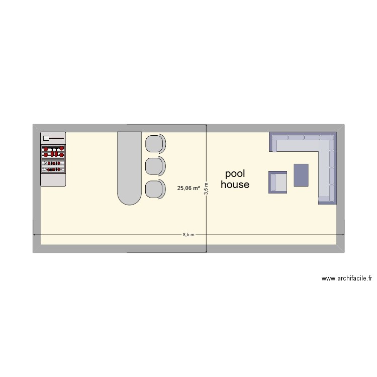 pool house. Plan de 1 pièce et 25 m2