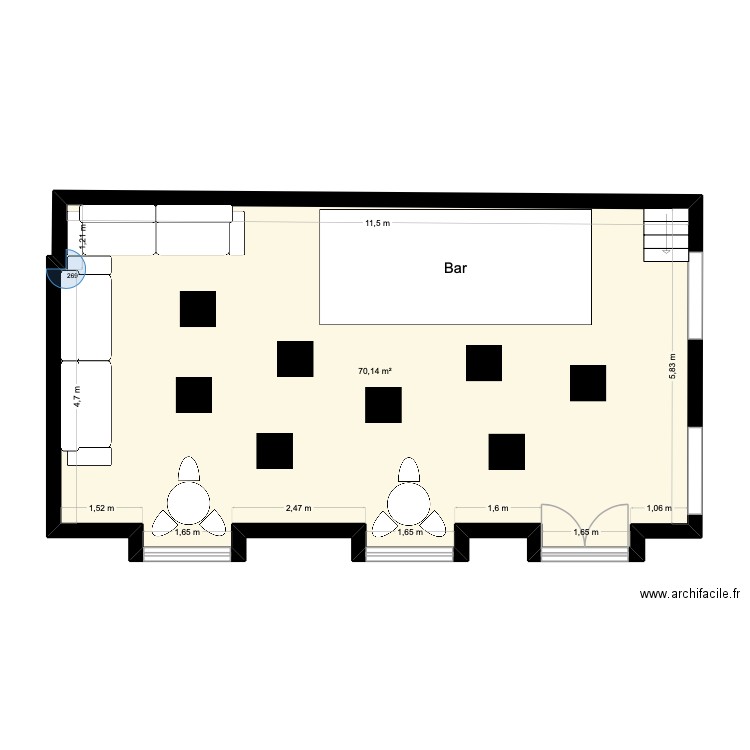 Mariella. Plan de 1 pièce et 70 m2