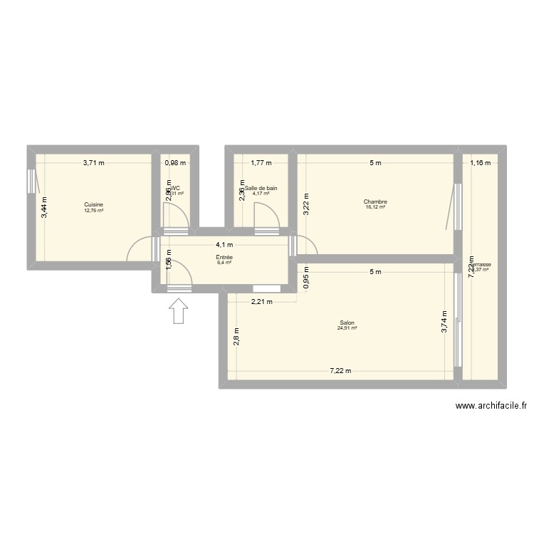 Appart. Plan de 7 pièces et 75 m2