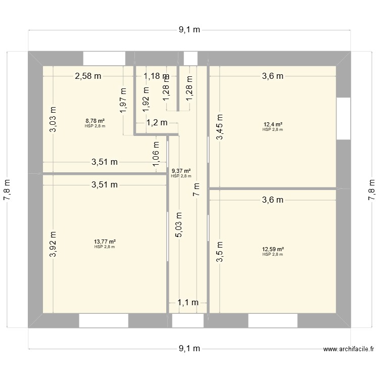 Maison Alisson et Stefan étage. Plan de 5 pièces et 57 m2