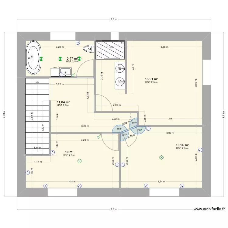Maison Alisson et Stefan &eacute;tage. Plan de 5  et 56 m²