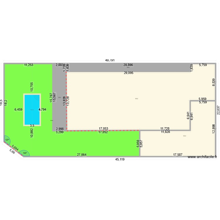 piscine. Plan de 5 pièces et 1038 m2