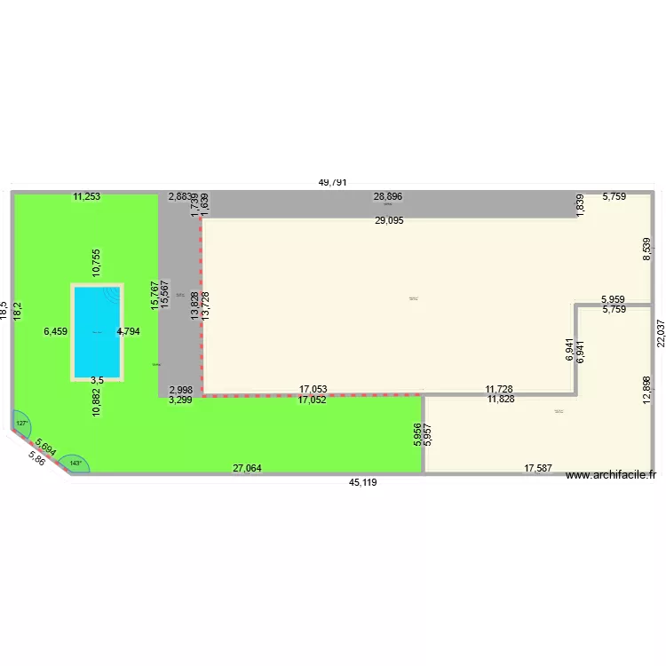 piscine. Plan de 5  et 1038 m²