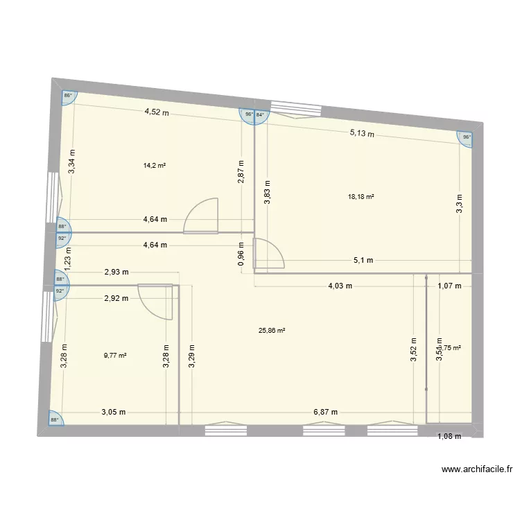 appart2. Plan de 5  et 72 m²