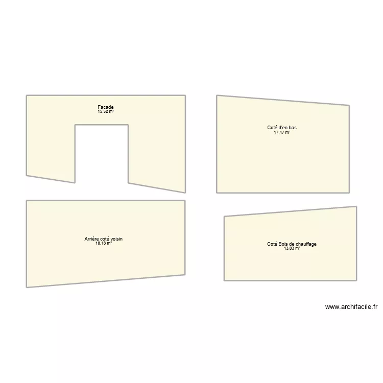 Arriere cot&eacute; voisin. Plan de 4  et 64 m²
