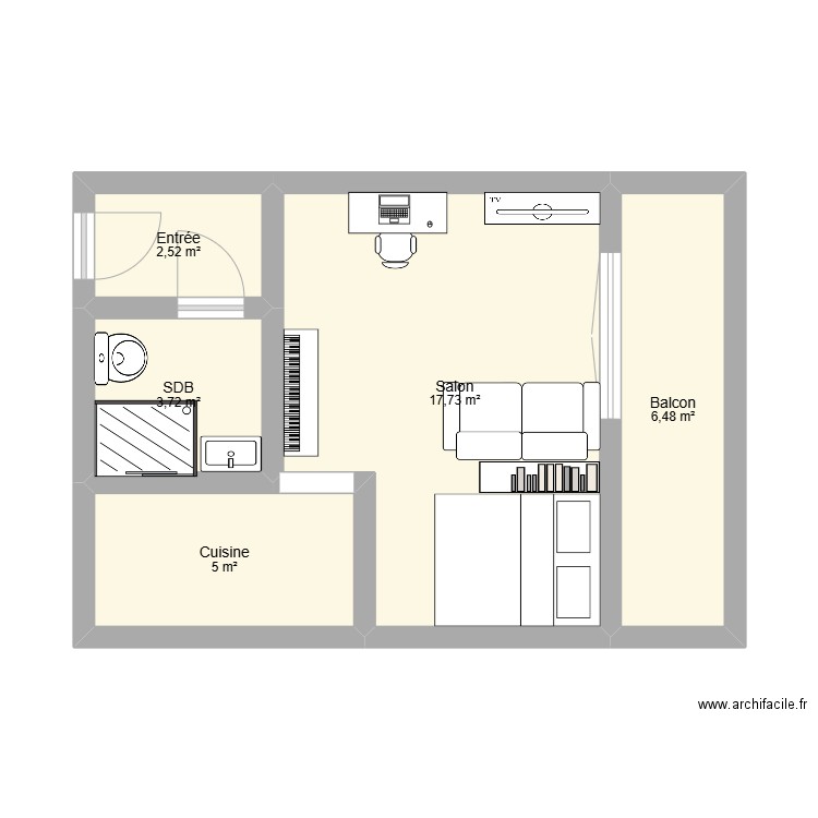 home. Plan de 5 pièces et 35 m2