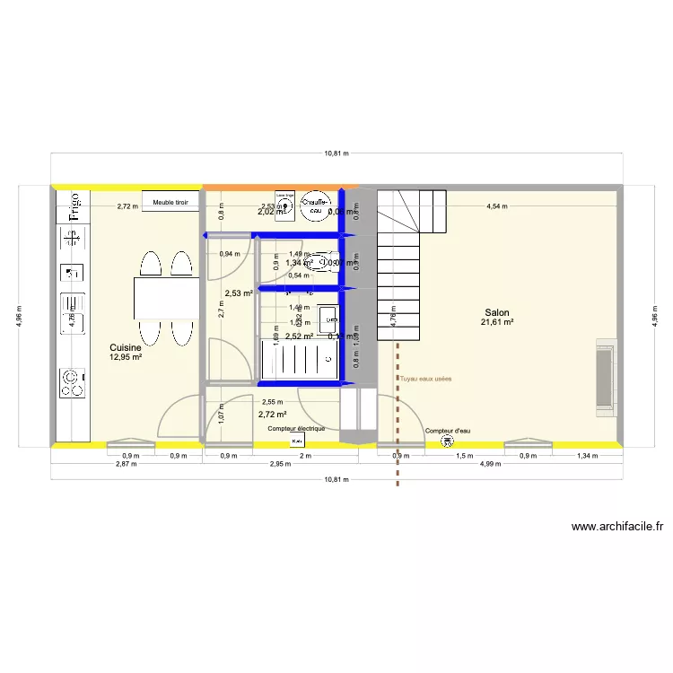 plan roc avec cuisine. Plan de 10  et 46 m²