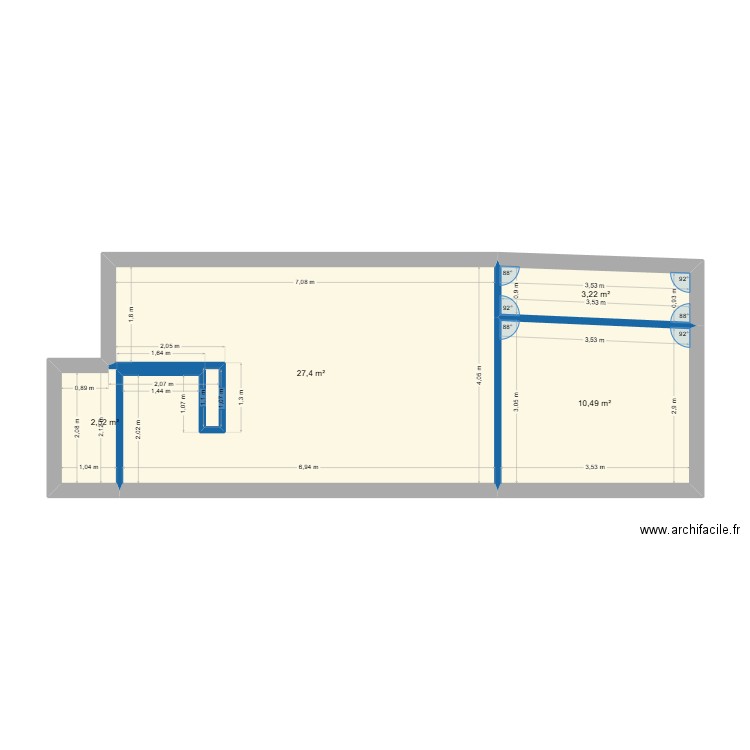 plan cotation. Plan de 4 pièces et 44 m2