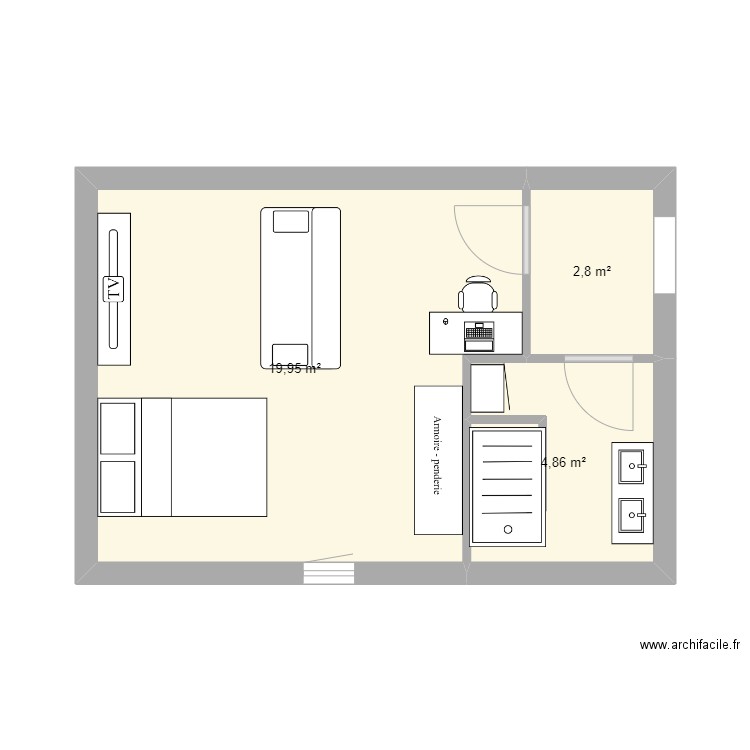 aménagement cellier. Plan de 3 pièces et 28 m2