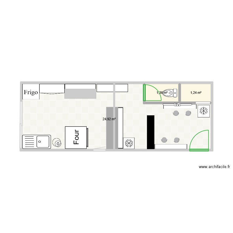 fratelli gusto. Plan de 3 pièces et 28 m2