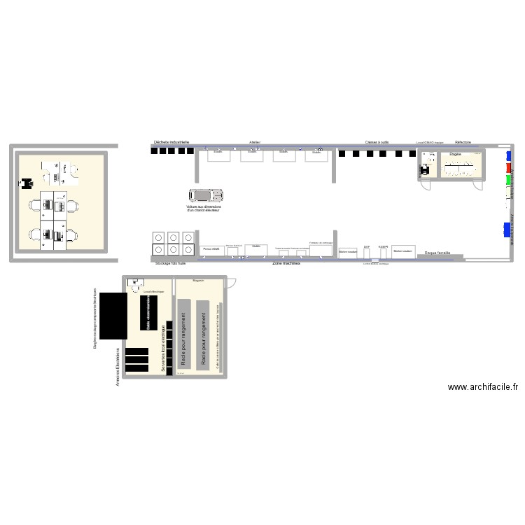 Plan nouvelle atelier Nu. Plan de 3 pièces et 38 m2