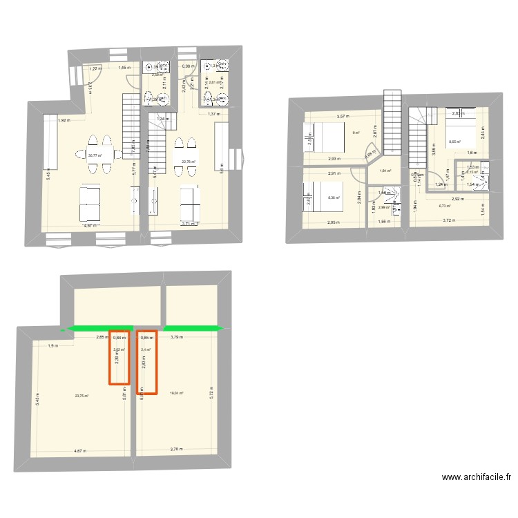 Le Pront V2. Plan de 19 pièces et 167 m2