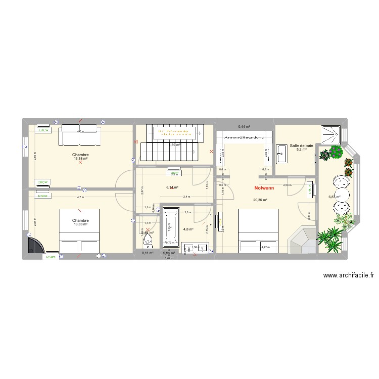 Plan étage Sylvain. Plan de 12 pièces et 79 m2