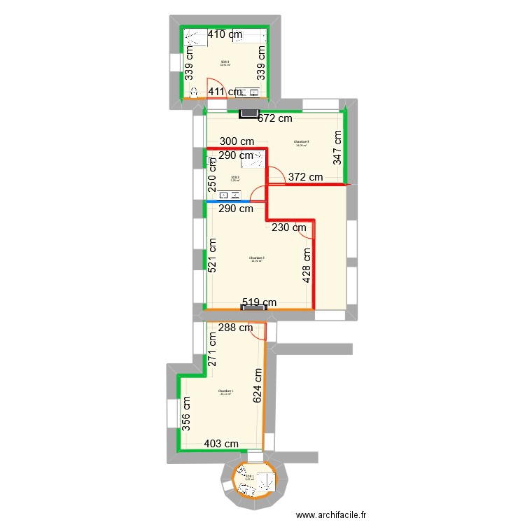 Berthod - Projet chambre d'hôte. Plan de 12 pièces et 130 m2