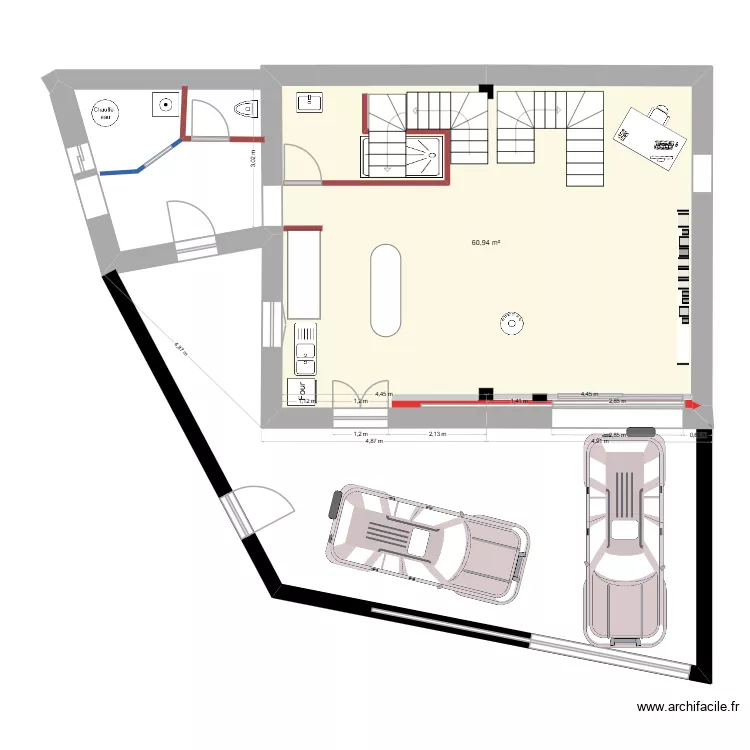 Plan RDC asymétrique. Plan de 1 et 61 m² Plan RDC asymétrique. Plan de 1 et 61 m²